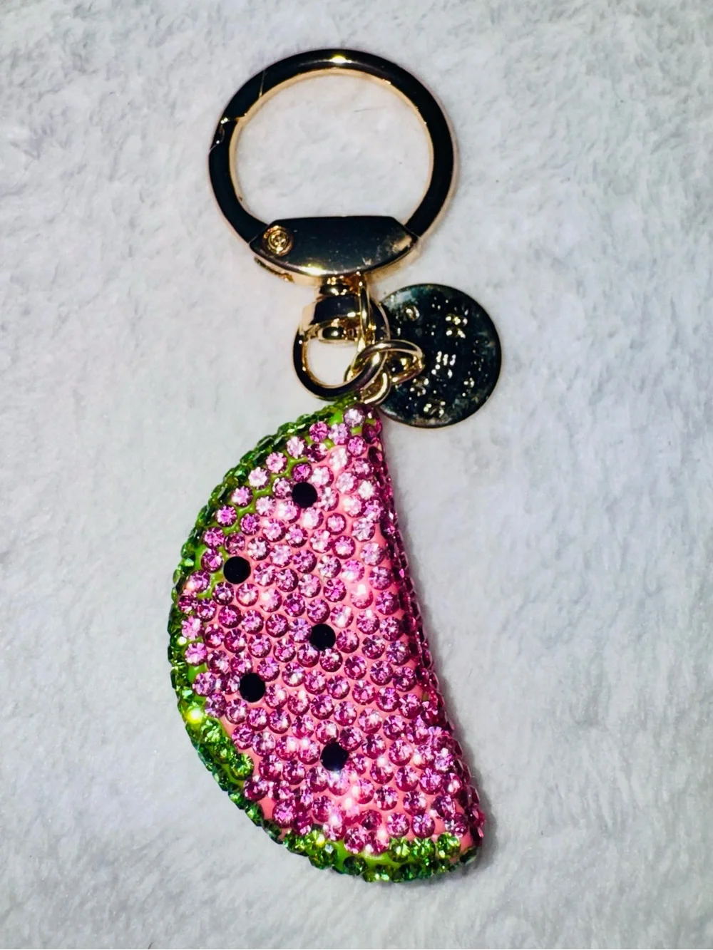 Sparkling Pink Watermelon Keychain Card Holder - Gold Hardware